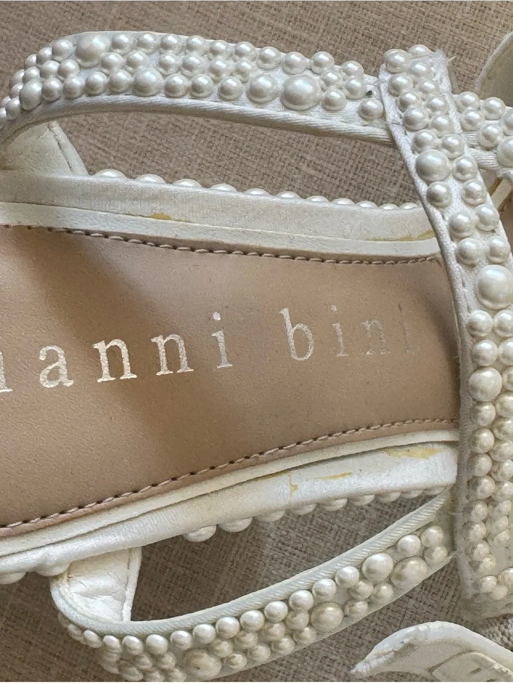 Gianni Bini Pearl-Embellished White Platform Sandals